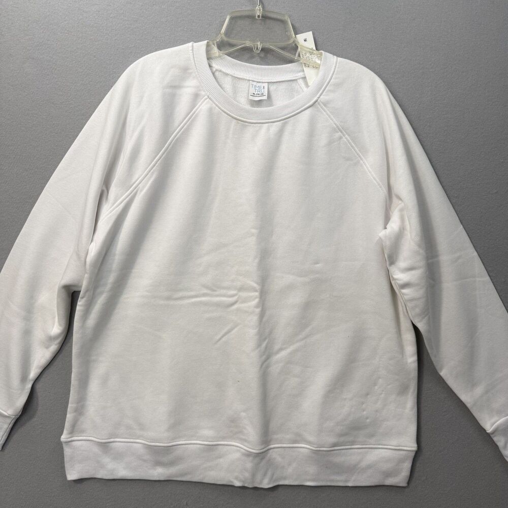 NWOT Time and Tru Women's XL White Raglan Sleeve Crewneck Fleece Sweatshirt